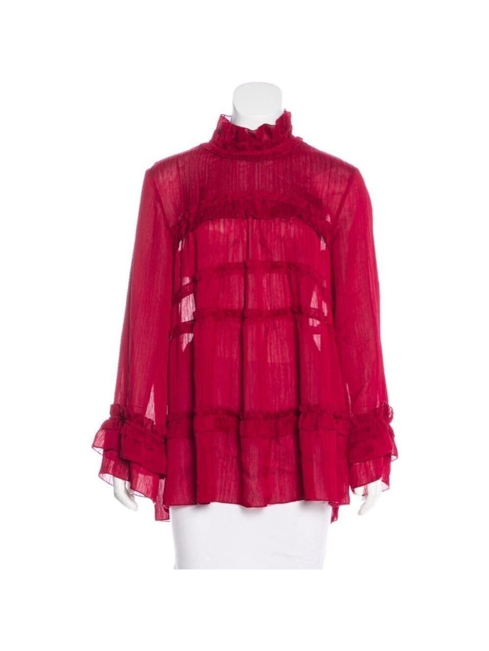 Women's IRO Red Ruffled Tiered Long Sleeve Blouse S